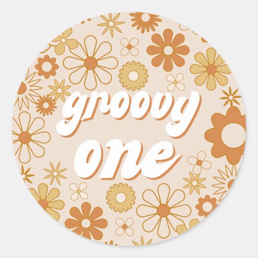 Retro Boho Groovy One Hippie First Birthday Ronde Sticker (Voorkant)