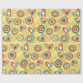 Retro Boho Harten en Cirkels 70s Groovy Patroon Cadeaupapier (Vlak)