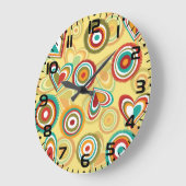 Retro Boho Harten en Cirkels 70s Groovy Patroon Grote Klok (Hoek)