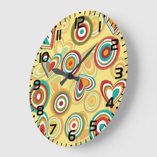 Retro Boho Harten en Cirkels 70s Groovy Patroon Grote Klok (Hoek)
