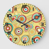 Retro Boho Harten en Cirkels 70s Groovy Patroon Grote Klok (Voorkant)