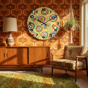 Retro Boho Harten en Cirkels 70s Groovy Patroon Grote Klok