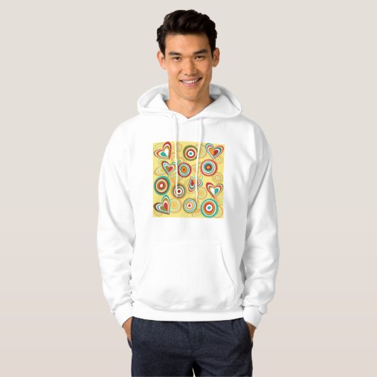 Retro Boho Harten en Cirkels 70s Groovy Patroon Hoodie (Voorkant volledig)