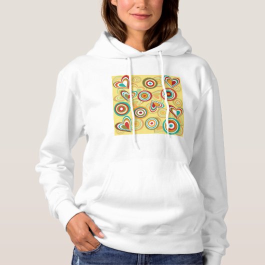 Retro Boho Harten en Cirkels 70s Groovy Patroon Hoodie (Voorkant)