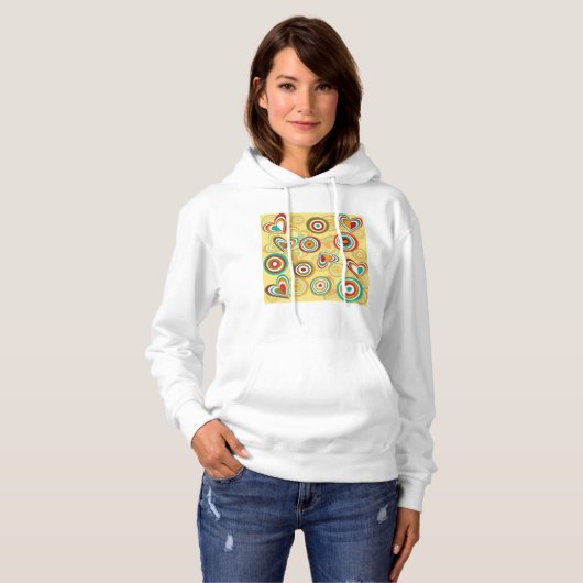 Retro Boho Harten en Cirkels 70s Groovy Patroon Hoodie (Voorkant volledig)