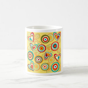 Retro Boho Harten en Cirkels 70s Groovy Patroon Koffiemok