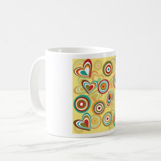 Retro Boho Harten en Cirkels 70s Groovy Patroon Koffiemok (Voorkant links)