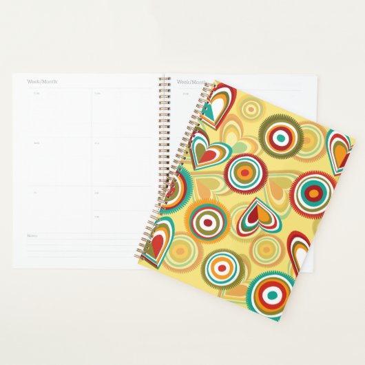 Retro Boho Harten en Cirkels 70s Groovy Patroon Planner (Display)