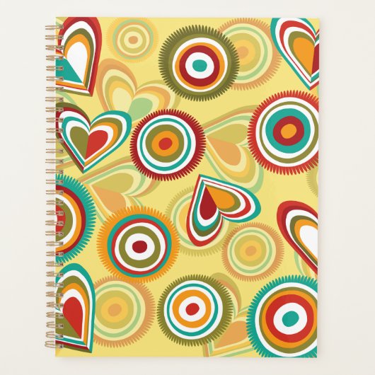Retro Boho Harten en Cirkels 70s Groovy Patroon Planner (Voorkant)