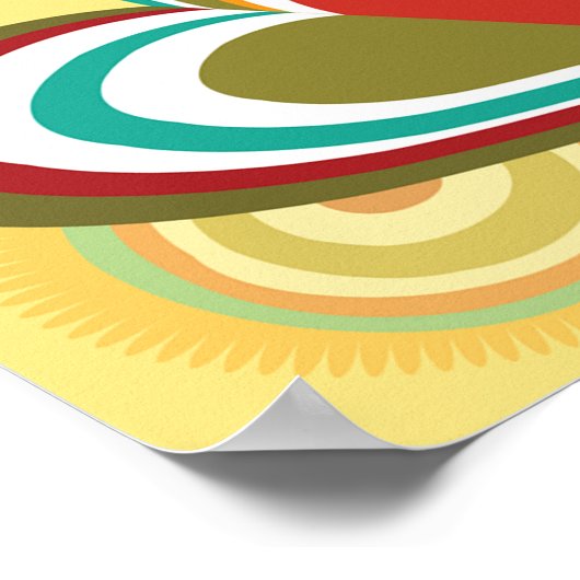 Retro Boho Harten en Cirkels 70s Groovy Patroon Poster (Hoek)