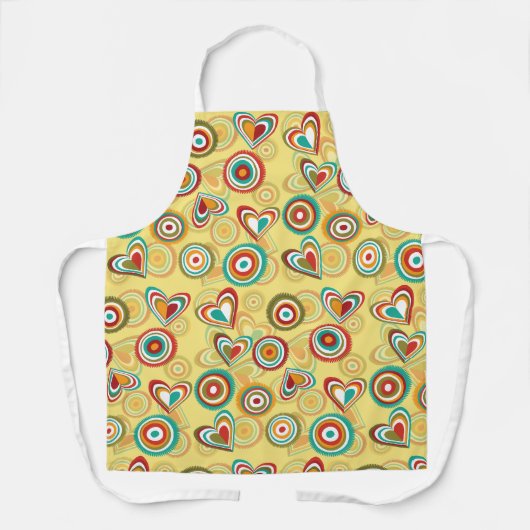 Retro Boho Harten en Cirkels 70s Groovy Patroon Schort (Voorkant)