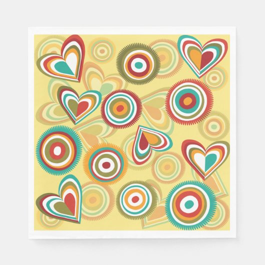 Retro Boho Harten en Cirkels 70s Groovy Patroon Servet (Voorkant)