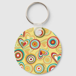 Retro Boho Harten en Cirkels 70s Groovy Patroon Sleutelhanger