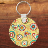 Retro Boho Harten en Cirkels 70s Groovy Patroon Sleutelhanger (Voorkant)