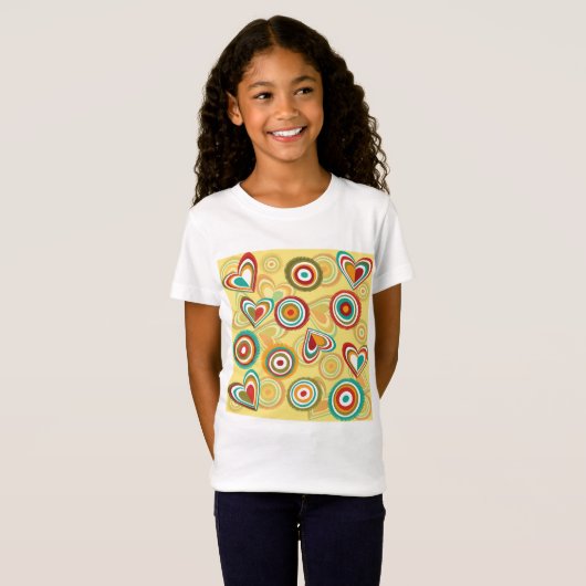 Retro Boho Harten en Cirkels 70s Groovy Patroon T-shirt (Voorkant volledig)