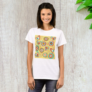 Retro Boho Harten en Cirkels 70s Groovy Patroon T-shirt