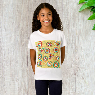 Retro Boho Harten en Cirkels 70s Groovy Patroon T-shirt