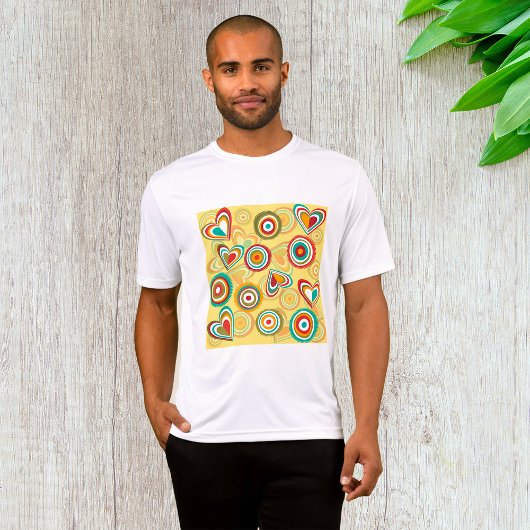 Retro Boho Harten en Cirkels 70s Groovy Patroon T-shirt
