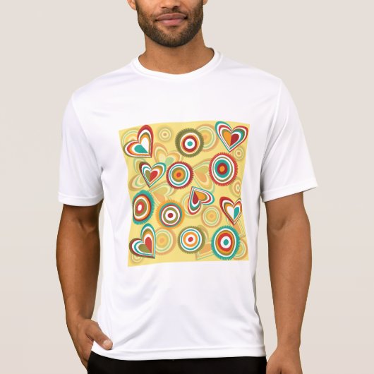 Retro Boho Harten en Cirkels 70s Groovy Patroon T-shirt (Voorkant)