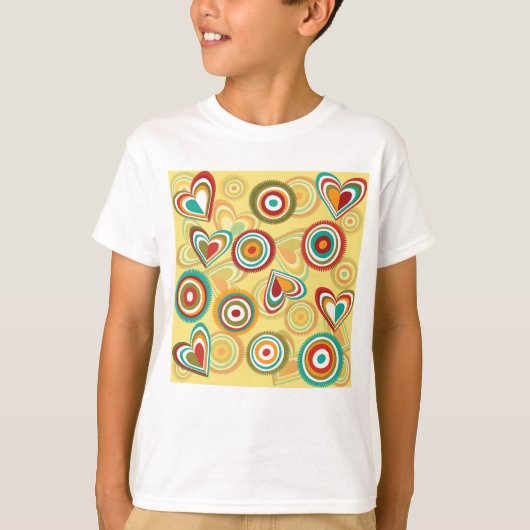 Retro Boho Harten en Cirkels 70s Groovy Patroon T-shirt (Voorkant)