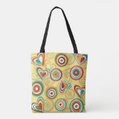Retro Boho Harten en Cirkels 70s Groovy Patroon Tote Bag (Achterkant)