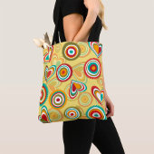 Retro Boho Harten en Cirkels 70s Groovy Patroon Tote Bag