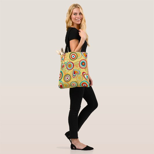 Retro Boho Harten en Cirkels 70s Groovy Patroon Tote Bag