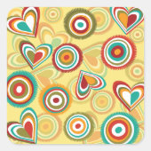 Retro Boho Harten en Cirkels 70s Groovy Patroon Vierkante Sticker (Voorkant)