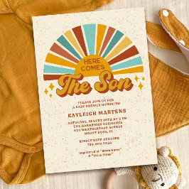 Retro Boho Hier komt het Son Baby shower Kaart
