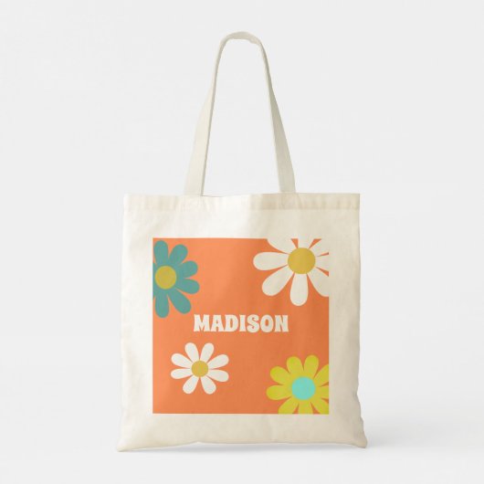 Retro Boho Hippie Daisy gepersonaliseerd Tote Bag (Achterkant)