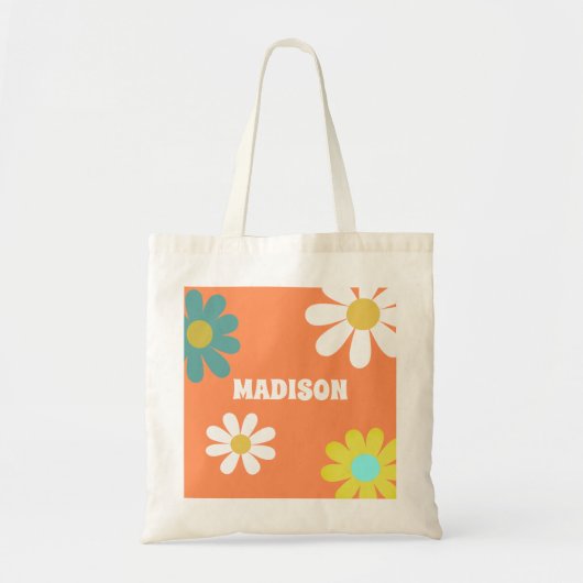 Retro Boho Hippie Daisy gepersonaliseerd Tote Bag (Voorkant)