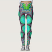 Retro Boho Hippie Groene Klaver Psychedelic Mandal Leggings (Voorkant)