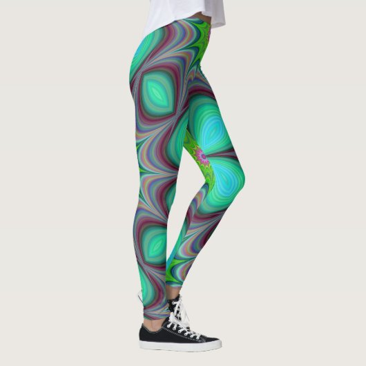 Retro Boho Hippie Groene Klaver Psychedelic Mandal Leggings (Rechts)