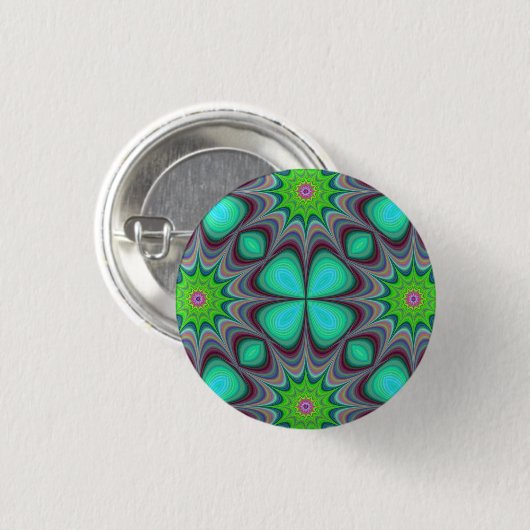 Retro Boho Hippie Groene Klaver Psychedelic Mandal Ronde Button 3,2 Cm (Voorkant /achterkant)