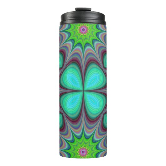Retro Boho Hippie Groene Klaver Psychedelic Mandal Thermosbeker (Voorkant)