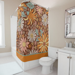Retro Boho Kameel Bloemmotief Douchegordijn