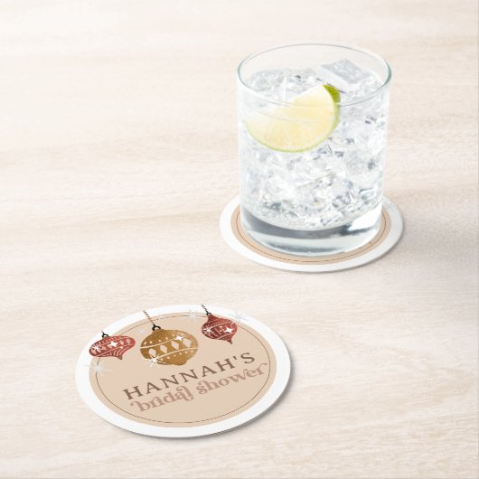 Retro Boho Kerst Bal Bruidsfeest Ornamente Ronde Kartonnen Onderzetter (Insitu)