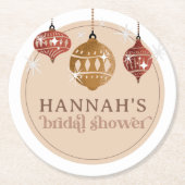 Retro Boho Kerst Bal Bruidsfeest Ornamente Ronde Kartonnen Onderzetter (Voorkant)