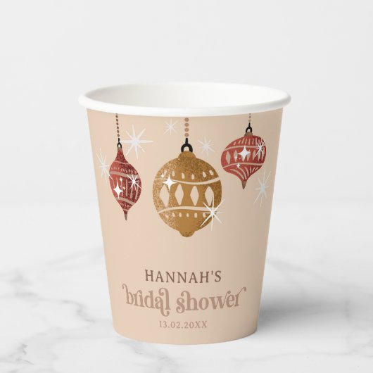 Retro Boho Kerst Bal Bruidsfeestje Papieren Bekers (Voorkant)