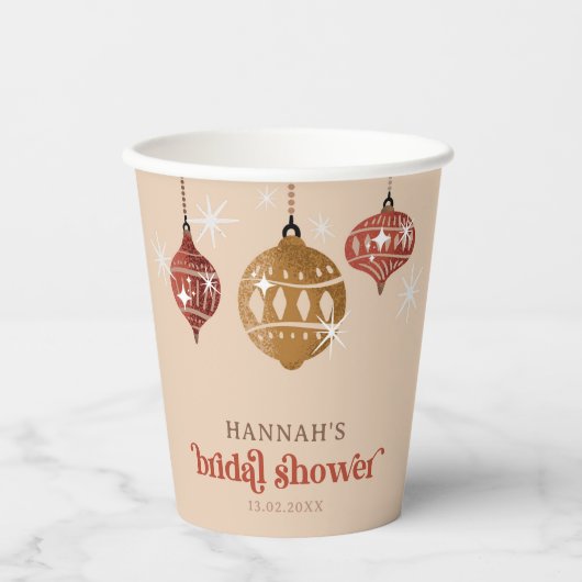 Retro Boho Kerstbal Bruidsdouche rood Papieren Bekers (Voorkant)