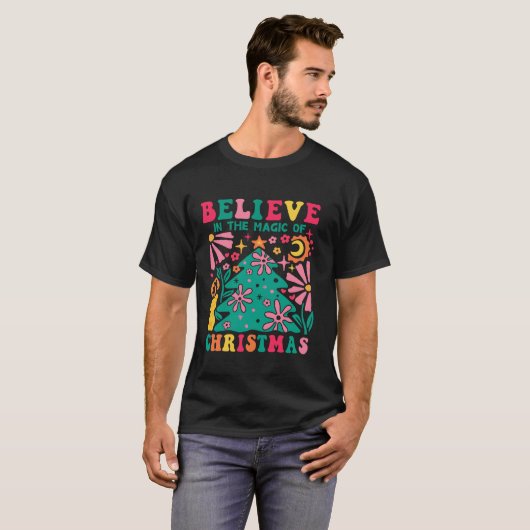 Retro Boho Kerstboom  Magic Hippie Can T-shirt (Voorkant volledig)