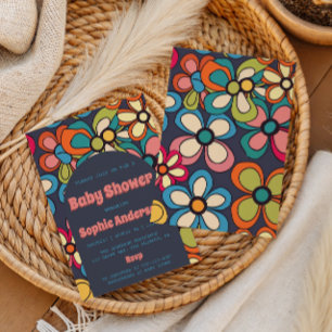 Retro Boho Kleurrijk 70s Bloemen Baby Shower Feest Kaart