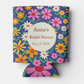 Retro Boho Kleurrijke Bloemen Bruidsdouche Blikjeskoeler (Voorkant)