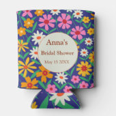 Retro Boho Kleurrijke Bloemen Bruidsdouche Blikjeskoeler (Achterkant)