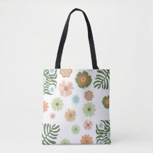 Retro Boho Kleurrijke Bloemen Stijlvol Tote Bag