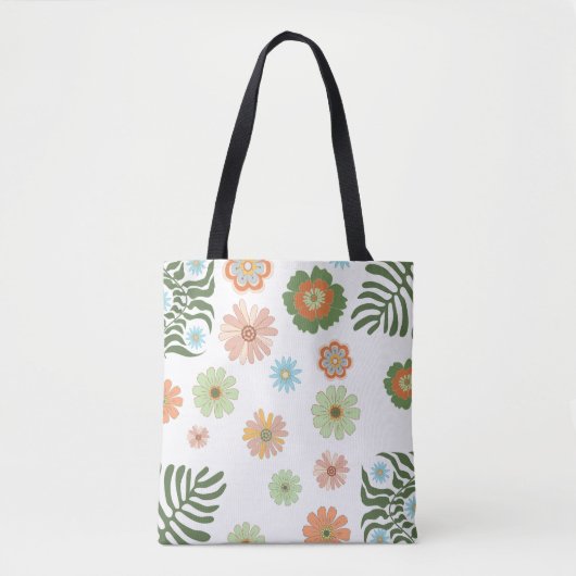 Retro Boho Kleurrijke Bloemen Stijlvol Tote Bag (Voorkant)