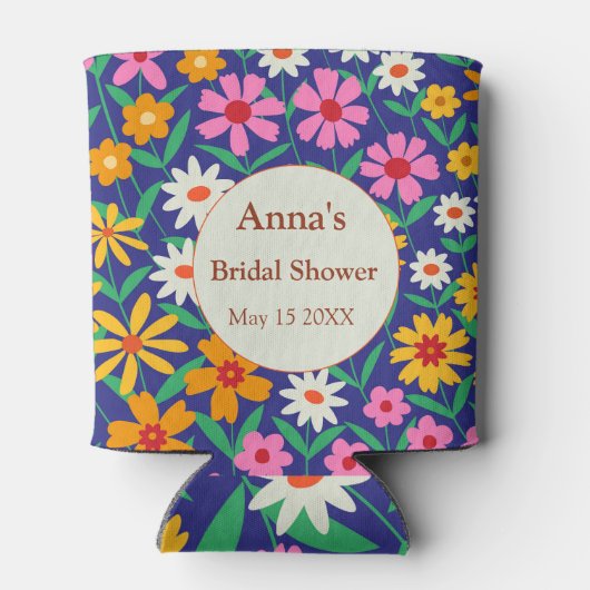 Retro Boho Kleurrijke Bloemen Vrijgezellenfeest Blikjeskoeler (Achterkant)