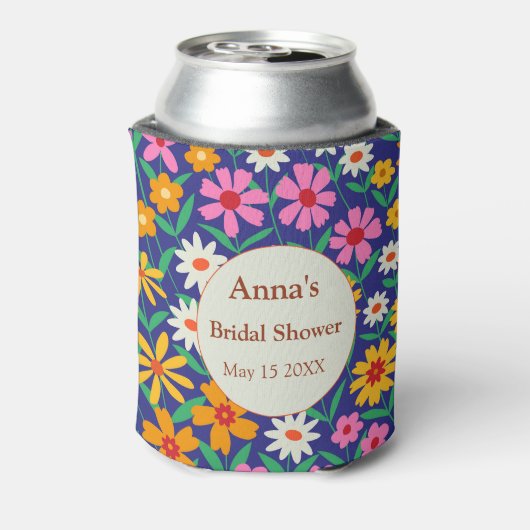 Retro Boho Kleurrijke Bloemen Vrijgezellenfeest Blikjeskoeler (Blikje Achterkant)