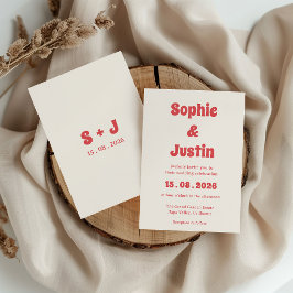 Retro Boho Koraal Typografie Trouwen Kaart