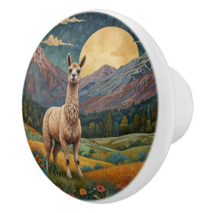 Retro boho lama alpaca berglandschap keramische knop